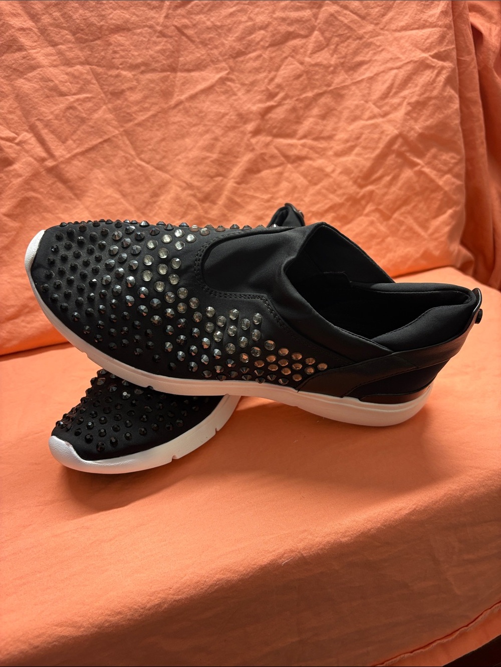 Michael Kors Black Studded Slip-On Sneakers with White Sole